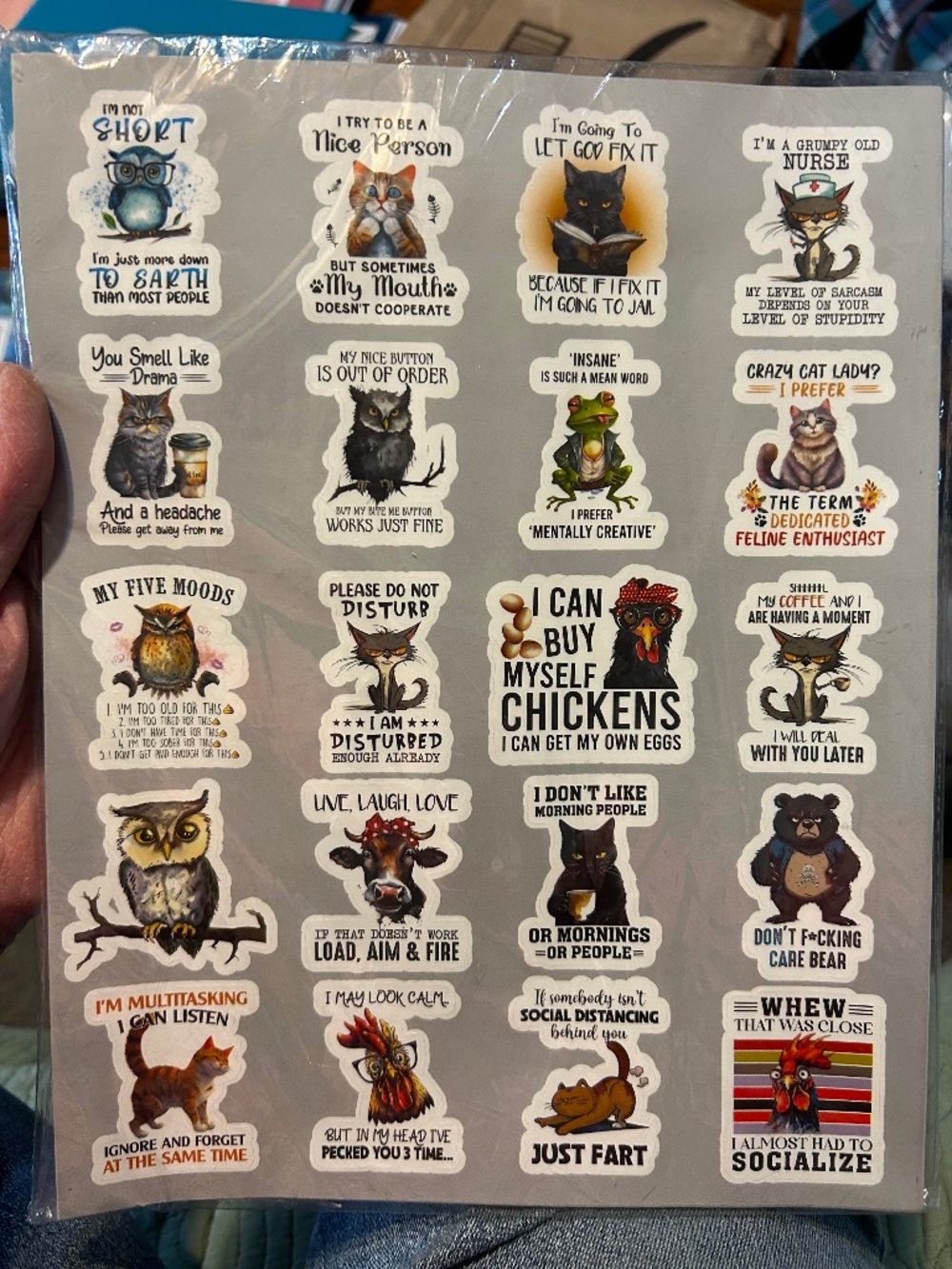 4 Sheets of Sarcastic Animal Stickers